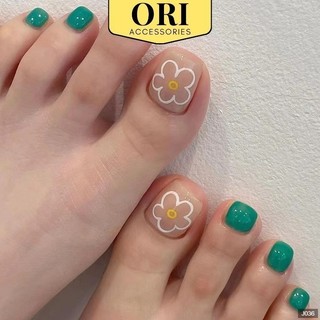 Móng Chân Giả Nail Box Màu Xanh Lá Vàng Họa Tiết 3D Thời Trang Phong Cách ORI ACCESSORIES J036