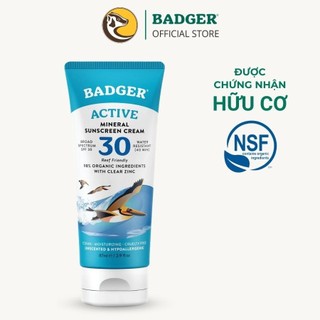 Kem chống nắng vật lý BADGER SPF 30 Active Sunscreen chống nắng phổ rộng hàng ngày an toàn cho mẹ bầu, da nhạy cảm 87ml