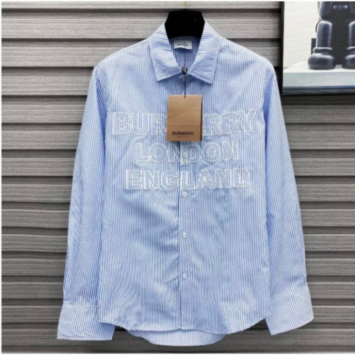 Áo Sơ Mi BURBERRY LONDON ENGLAND Thêu Chữ Kẻ Sọc Nam Nữ Vải Cotton Lụa Dày Dặn Cao Cấp 2024
