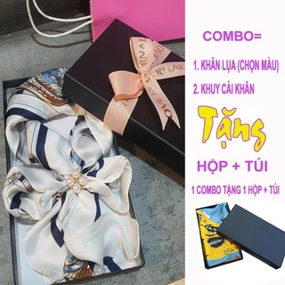 Combo Khăn Lụa + Khuy Cài Khăn Tặng Hộp Đựng Quà khăn quàng choàng cổ cột trùm đầu thời trang Nikendo CB2