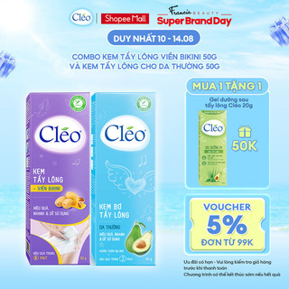Bộ đôi kem tẩy lông Cléo gồm kem tẩy lông vùng kín 50g và kem tẩy lông cho da thường 50g an toàn, láng mịn