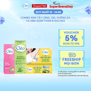 Bộ Tẩy lông nách chuyên sâu Cleo gồm kem tẩy lông da nhạy cảm 25g, gel dưỡng da 50g và kem giảm thâm nách khử mùi 35g