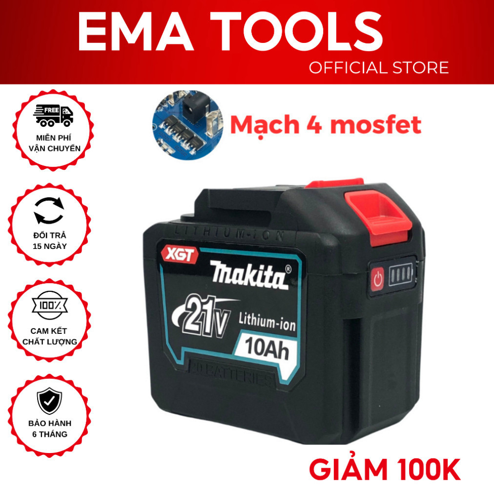 Pin đóng 20 cell Makita mạch 4 mosfet chống ngắt cell xám dòng sả cao chân pin phổ thông 4cm có đèn báo pin