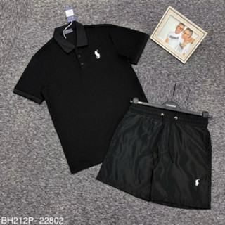 Bộ đồ nam cộc tay mặc hè RLX cổ bẻ thêu logo ngựa chiến binh ngực và đùi dáng đơn giản boy phố BH212P