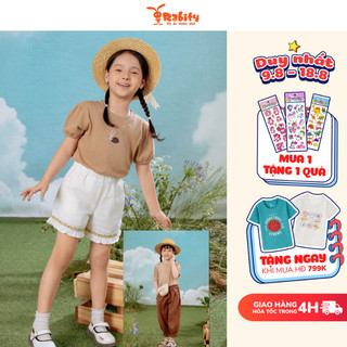 Áo thun bé gái ngắn tay áo phông cho bé gái Rabity áo thun kiểu tay bo, trơn và họa tiết cho bé gái 900.023