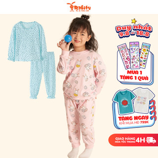 Bộ áo quần dài tay trẻ em chất liệu thun cotton bộ thun 95% cotton cho bé gái Rabity 92715