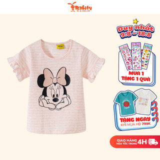 Áo thun ngắn tay cho bé gái Rabity áo phông vải cotton hình chuột mickey và minnie dễ thương 5599