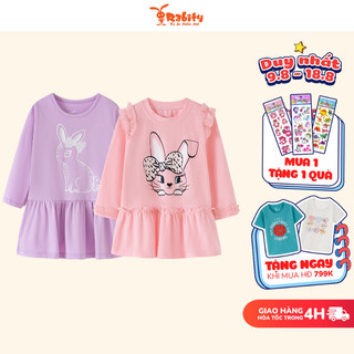 Đầm váy thun dài tay phối lưới cho bé gái họa tiết xinh xắn Rabity 92744