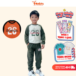 Bộ quần áo dài tay bé trai chất thun cotton họa tiết thể thao bộ cho bé đi học Rabity 91738