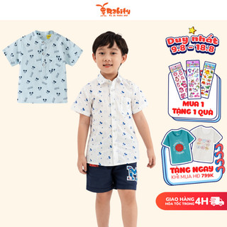 Áo sơ mi bé trai ngắn tay Rabity áo sơ mi đi học cho bé trai họa tiết mickey cho trẻ em  áo mickey cho bé 5551