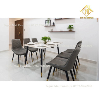Bàn ăn 6 ghế mặt đá ceramic, bàn ăn 6 ghế thông thái thời thượng - bàn ăn nhà dân bh 12 tháng - kiến tạo bên trong