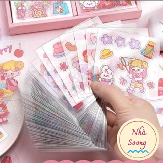 [Nhà Soong]  Set 100 Tấm Sticker Cute Cắt Sẵn Decor Sổ Vở, Bình Nước, Miếng Dán Chống Nước 6x6cm