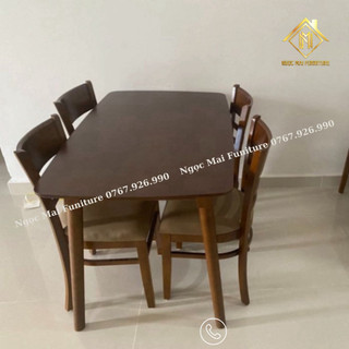 Bàn ăn cơm gỗ - bàn 1m20x75cm + 4 ghế gỗ cau su - thiết kế bên trong ngọc mai