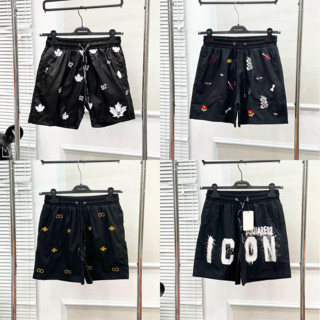 Quần gió nam DSQ - quần short gió GC đen in hoạ tiết khung chữ ICON dọc 1 bên đùi phối dây rút dành cho các boy phố