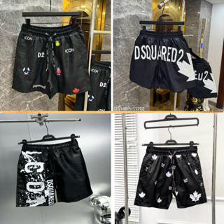 Quần Short Gió Nam Dsq2 Đen In Chữ Dọc Đùi Phối Dập Vẩy Sơn Trắng Dệt Chữ Dành Cho Anh Em Boy Phố Đi Chơi Đi Biển
