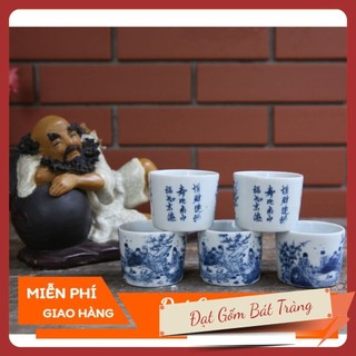 Chén trà trúc lâm thất hiền men ngọc gốm bát tràng