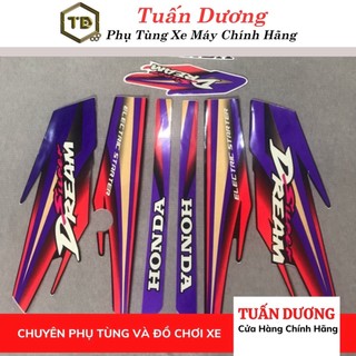 Trọn bộ tem rời TD dán xe máy Super Dream 1999 màu tím, Tem hàng đẹp lắp được cả dream thái và dream việt các đời