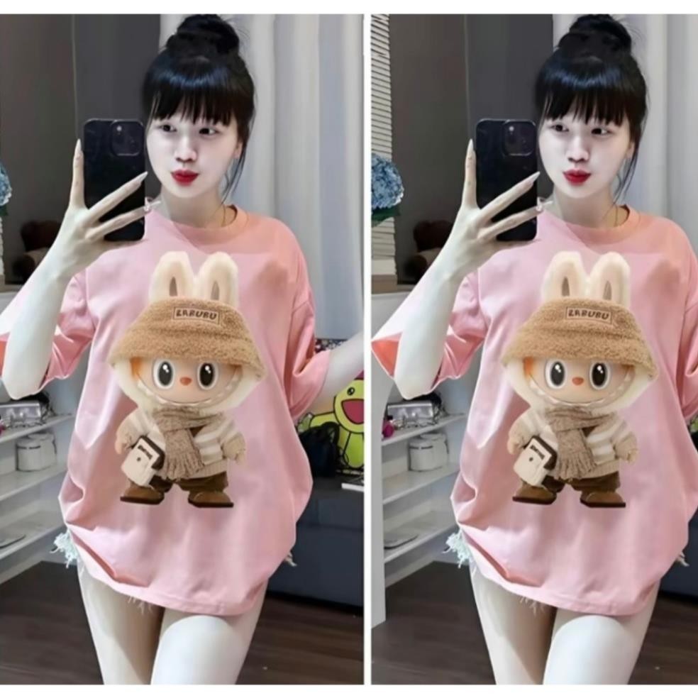dimevy  Áo thun tay lỡ unisex form rộng LABUBU LUXA, Áo phông nam nữ ulzzang