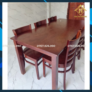 Bàn ăn cơm 6 ghế full gỗ cau su tự nhiên, kích thước 1m60x80cm - bh 12 tháng