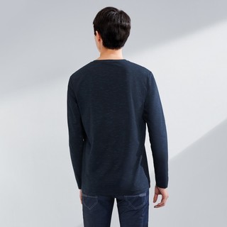 HLA - Áo Thun Nam dài tay cổ Y phối nút vải mềm mịn Simple Basic Solid Color Comfortable Long Sleeve T-shirt