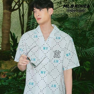Mlb - áo sơ mi unisex cổ bẻ tay ngắn mega dia monogram 3awsm0533-50whs