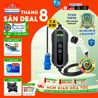 Gentek 7.4kw - sạc nhanh xe ô tô điện vinfast volvo kia huyndai chuẩn type 2 -g702- tiêu chuẩn tcvn 13078 - chính hãng