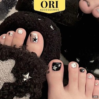  Móng Chân Giả Nail Box Màu Đen Xám Họa Tiết 3D Thời Trang Phong Cách ORI ACCESSORIES J046 