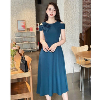 Đầm dự tiệc khoét vai đính hoa hàng thiết kế chất đẹp  [HÀNG ĐẸP]