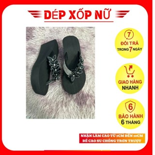 Dép xốp nữ xỏ ngón quai kẹp đính đá đế cao su cứng chống trơn trượt cao thấp đa dạng màu đen