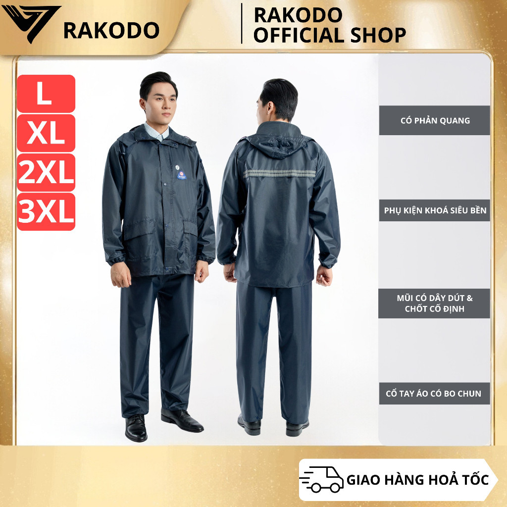 Áo Mưa Bộ Thời Trang RAKODO 1 lớp MH07 Cao Cấp, Chống Thấm Nước, Đi Mưa, Chống Lạnh Tốt, Siêu Bền