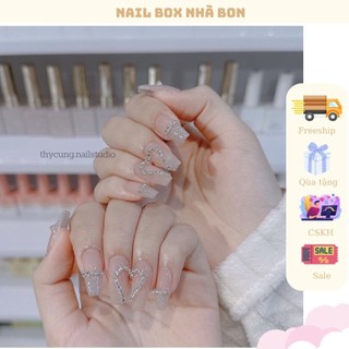 Nail box sơn gel thạch nude đính đá bling