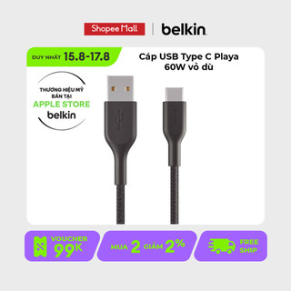 Cáp sạc USB Type C Belkin Playa vỏ dù, 1m & 2m - Hàng Chính Hãng - Bảo Hành 2 Năm