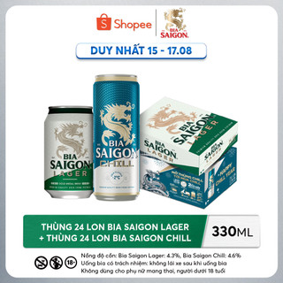 Combo Thùng Bia Saigon Lager 24 lon - 330ml/lon + Bia Saigon Chill 24 lon - 330ml