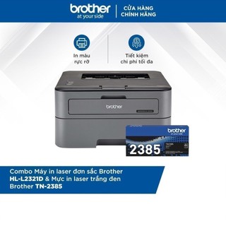 Combo máy in laser đơn sắc brother hl-l2321d và mực in laser trắng đen brother tn-2385
