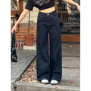 Quần Jean Ống Rộng, Quần Bò Ống Suông Lưng Cao Màu Xanh Chỉ Trắng Thích Hợp Với Nấm Lùn D120