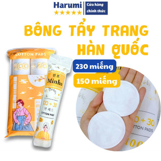 Bông tẩy trang minho hàn quốc chính hãng, minho 230 miếng, minhon 150 miếng cotton pads, bông tẩy trang ép chặt 3 lớp