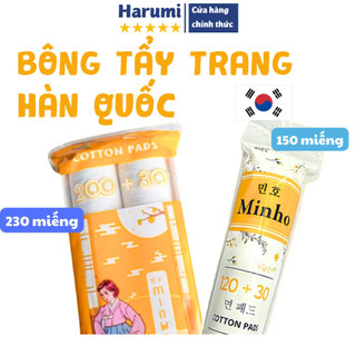 Bông tẩy trang minho hàn quốc chính hãng, minho 230 miếng, minhon 150 miếng, bông tẩy trang ép chặt 3 lớp mềm mịn