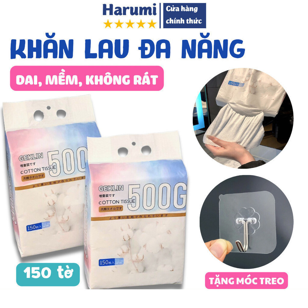 Khăn Mặt Dùng 1 Lần Gói Lớn, Khăn Khô Đa Năng Cho Bé Gói 150 Tờ Dạng Túi Rút Treo, Giấy Rút Treo Tường, Khăn Geklin
