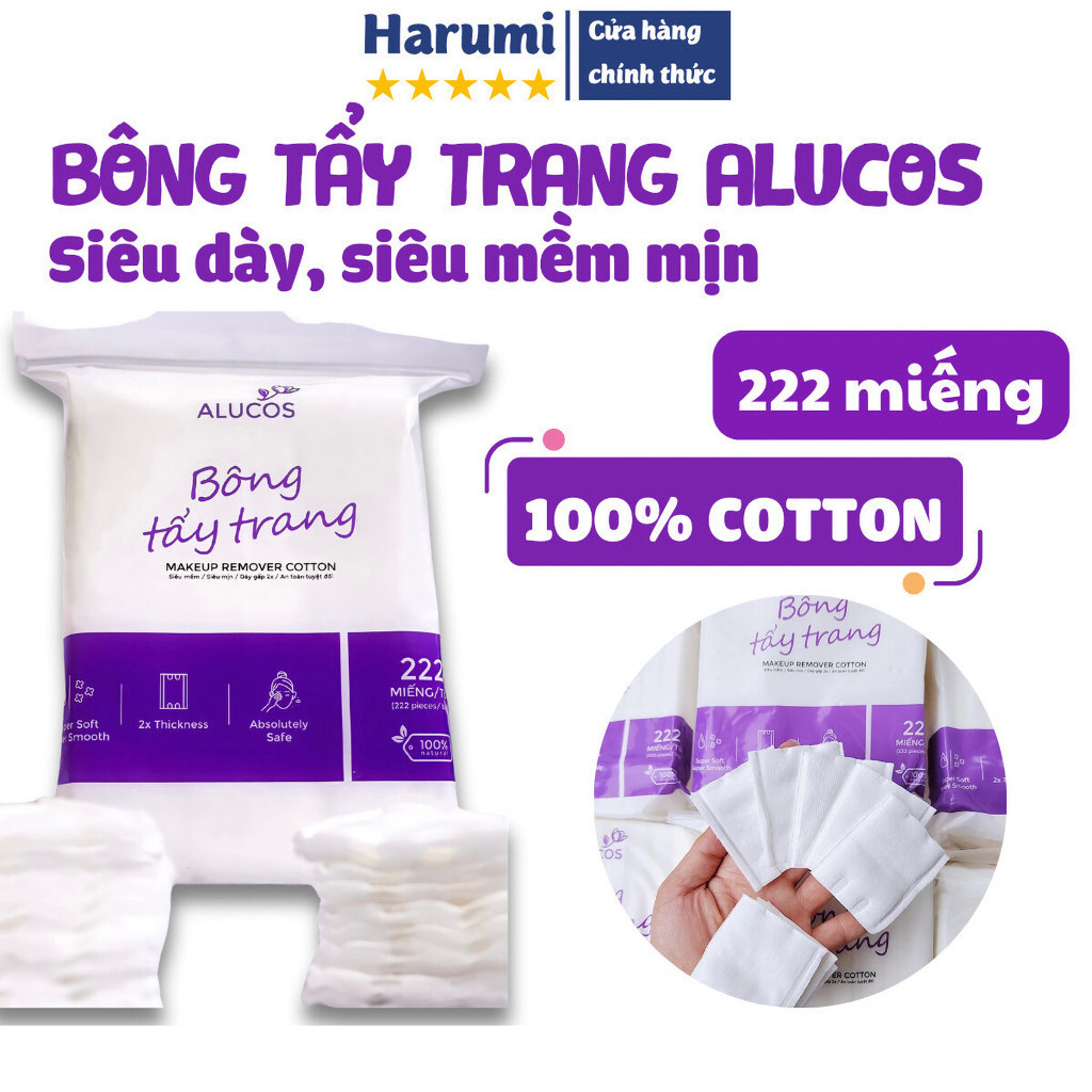 Bông Tẩy Trang Alucos 222 Miếng Siêu Mềm, Dày Dặn Dùng Cực Thích, Có Giá Sỉ Cực Tốt