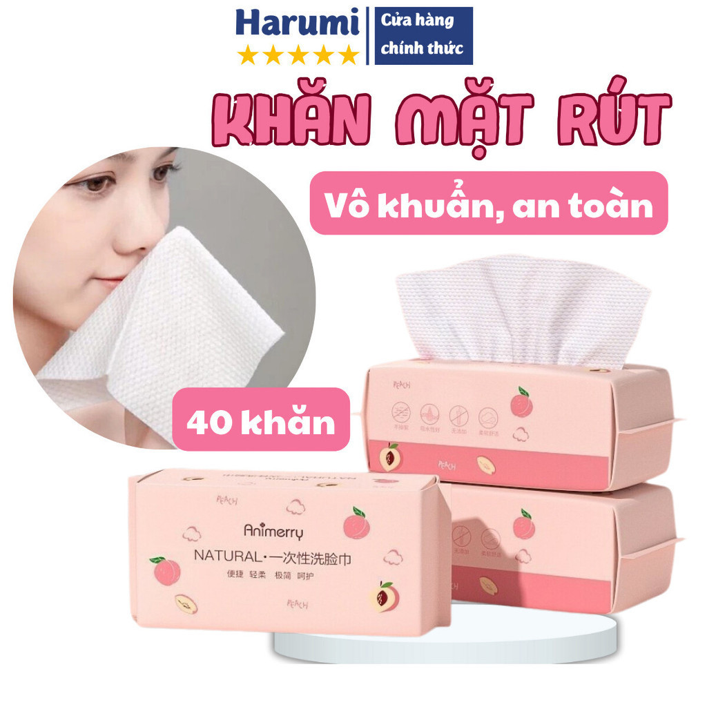 Khăn Lau Mặt Dùng 1 Lần Dạng Rút, Gói 50 Khăn Siêu Tiết Kiệm, Khăn Rút Animerry 50 Khăn