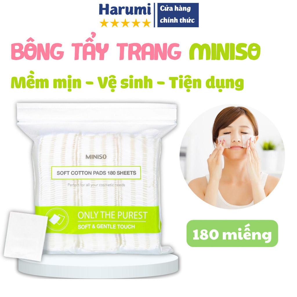 Bông Tẩy Trang Miniso Nhật Bản 180 Miếng Siêu Mềm Mại, Siêu Dai, Miniso 180 Miếng, Bông Tẩy Trang Làm Sạch Sâu