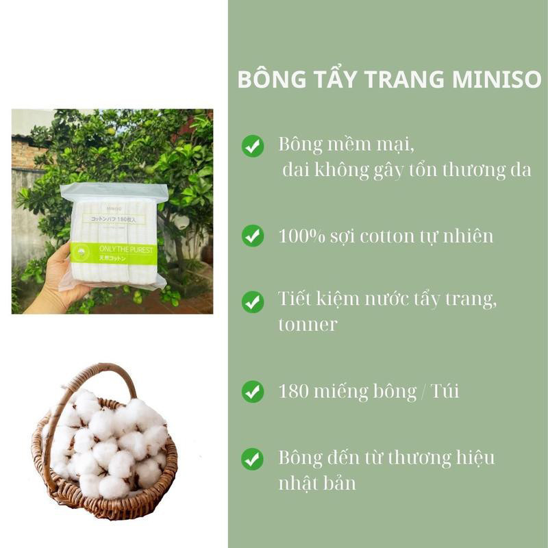 Bông Tẩy Trang Miniso Nhật Bản 180 Miếng Siêu Mềm Mại, Siêu Dai, Miniso 180 Miếng, Bông Tẩy Trang Làm Sạch Sâu | BigBuy360 - bigbuy360.vn