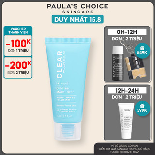Kem Dưỡng ẩm dịu nhẹ không chứa dầu dành cho da mụn Paula's Choice Clear Oil -Free Moisturizer 15ml Mã: 3807