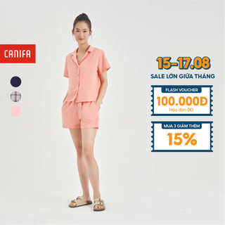 Bộ pyjama nữ canifa chất liệu cotton áo cộc tay quần short canifa 6ls24s009