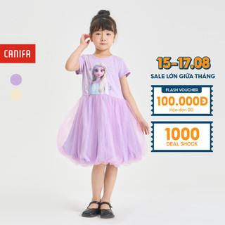 Váy liền bé gái canifa đầm cho bé cộc tay in hình elsa 1ds24s009