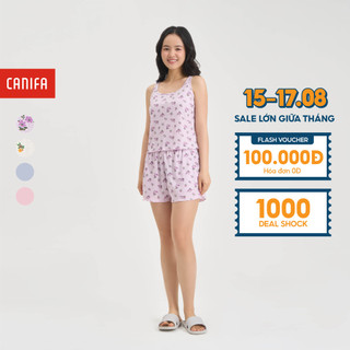 Bộ quần áo nữ canifa áo sát nách quần soóc 6ls24s012