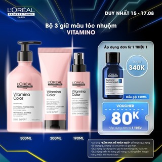 Combo Dầu gội 500ml, Dầu xả 200ml & Xịt dưỡng 190ml giữ màu tóc nhuộm & dưỡng tóc mềm mượt Vitamino Color