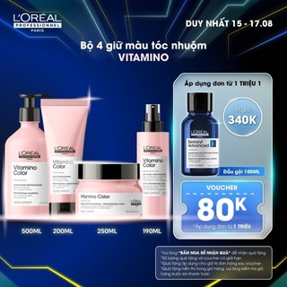 Combo Dầu gội 500ml, Dầu xả 200ml, Dầu hấp 250ml & Xịt dưỡng 190ml giữ màu tóc nhuộm & dưỡng tóc mềm mượt Vitamino Color