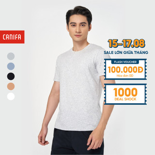 Áo phông nam cổ tròn canifa chất liệu cotton, cổ tròn tay cộc 8ts23a003