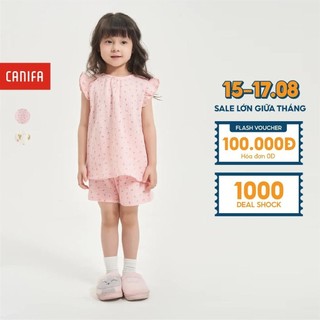 Bộ quần áo bé gái canifa bộ mặc nhà áo cộc tay quần đùi chất liệu cotton 1ls24s012